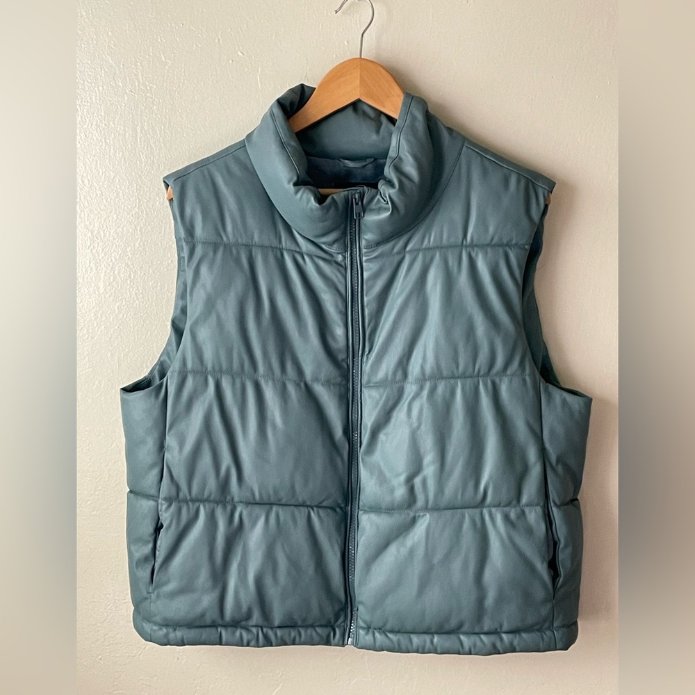7 for all mankind women leather quilted puffer Vest jacket teal